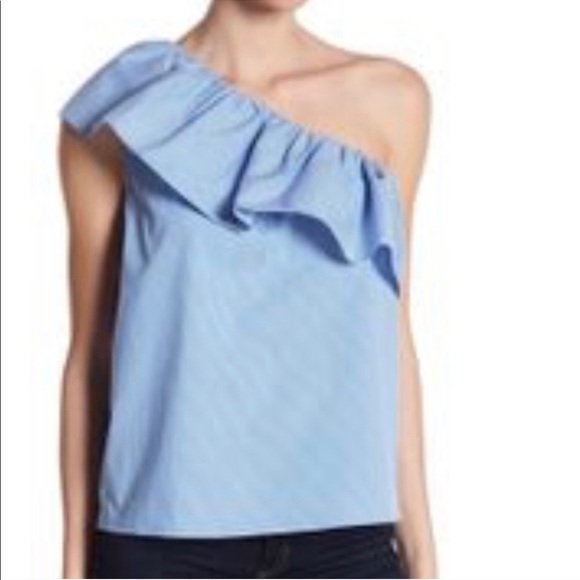 1.State One Shoulder Ruffle Top Liberty Blue Large - Picture 3 of 5